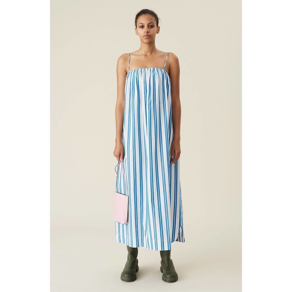 Ganni Blue and White Striped Midi Dress